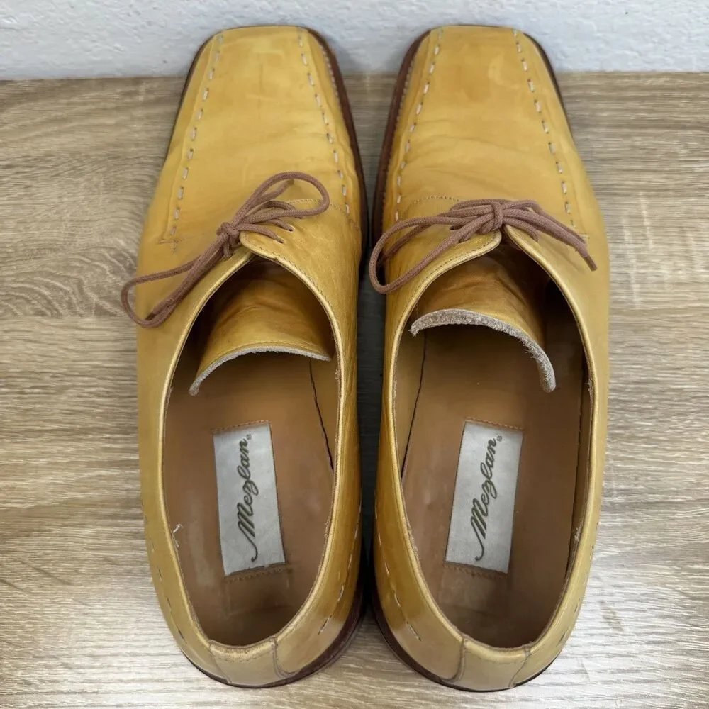 MEZLAN Maranello Oxfords Leather Shoes Sz 11 M Square Toe Yellow Tan Spain Made